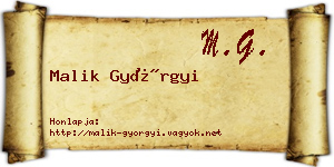Malik Györgyi névjegykártya